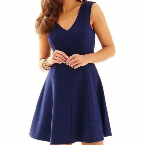 Lilly Pulitzer Dresses & Skirts - Lilly Pulitzer Dahlia Fit & Flare Mini Dress Navy Blue Textured Knit Size Small